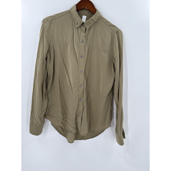 Spanx SILK Olive Green Button Down Long Sleeve Ladies Silk Shirt Size SMALL - Picture 5 of 11